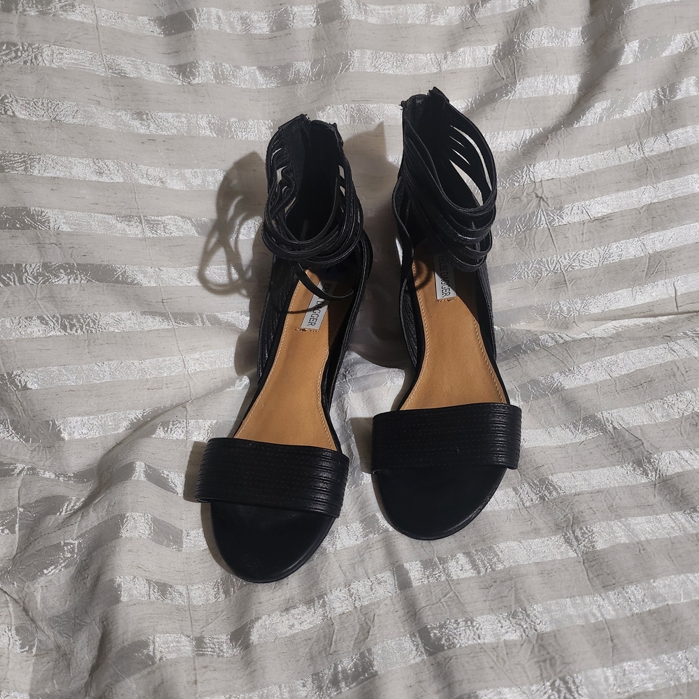 Black Leather KELSI DAGGER  Strappy Wedges